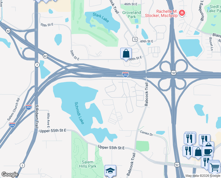 map of restaurants, bars, coffee shops, grocery stores, and more near 1780 52nd Street East in Inver Grove Heights