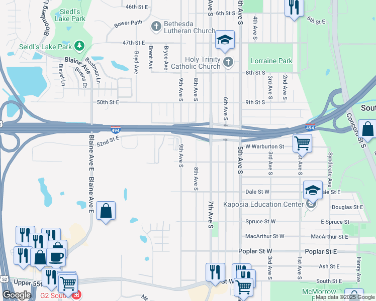 map of restaurants, bars, coffee shops, grocery stores, and more near 1011 9th Avenue South in South Saint Paul