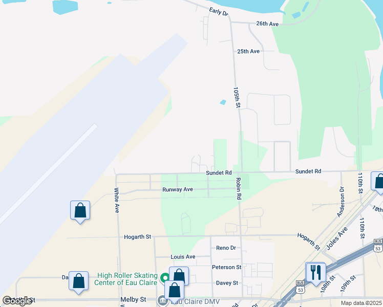 map of restaurants, bars, coffee shops, grocery stores, and more near 10348 20th Avenue in Eau Claire