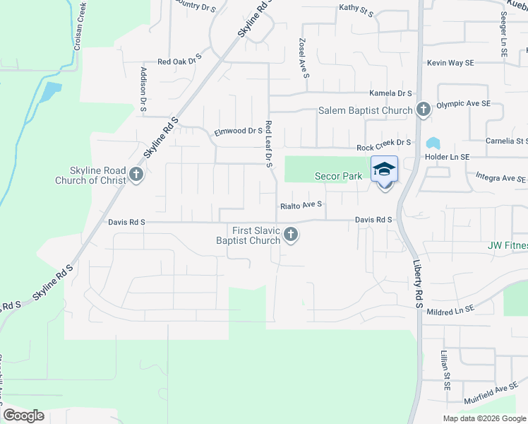 map of restaurants, bars, coffee shops, grocery stores, and more near 5635 Red Leaf Drive South in Salem