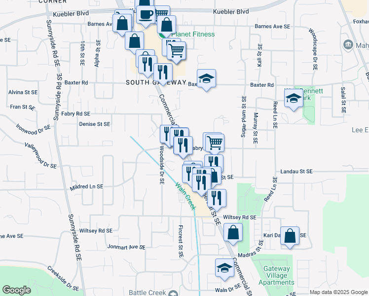 map of restaurants, bars, coffee shops, grocery stores, and more near Commercial St SE & Fabry Rd SE in Salem