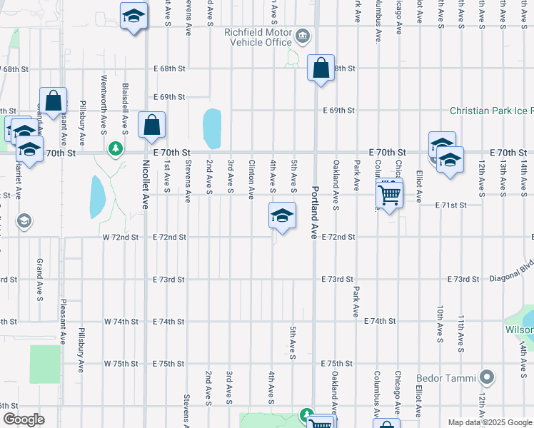 map of restaurants, bars, coffee shops, grocery stores, and more near 7115 Clinton Avenue in Richfield