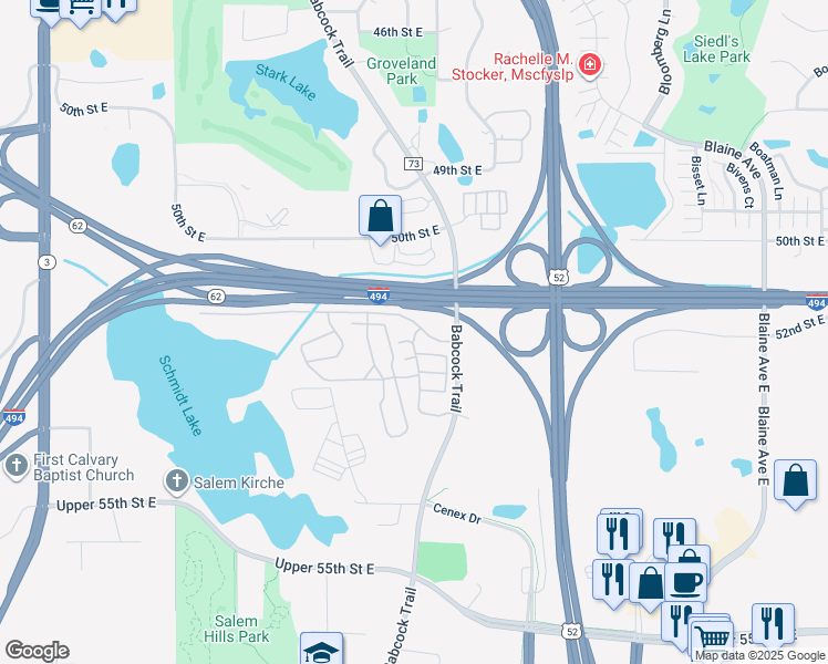 map of restaurants, bars, coffee shops, grocery stores, and more near 1942 52nd Street East in Inver Grove Heights