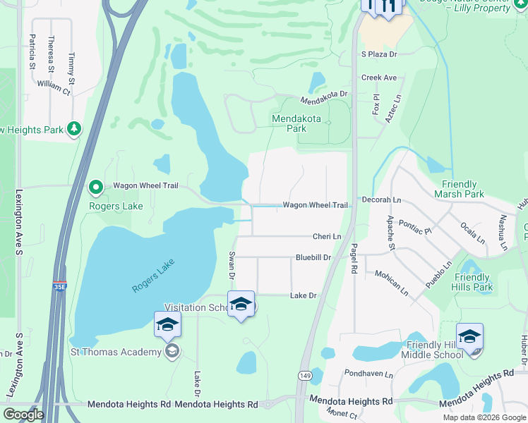 map of restaurants, bars, coffee shops, grocery stores, and more near 890 Wagon Wheel Trail in Mendota Heights