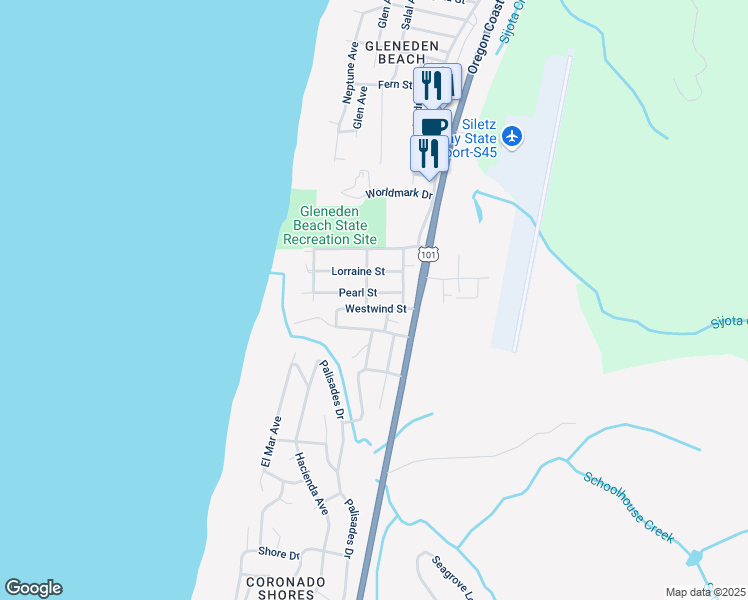 map of restaurants, bars, coffee shops, grocery stores, and more near 200-298 Pearl Street in Lincoln City