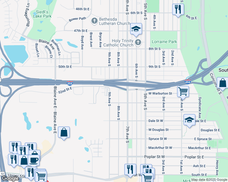 map of restaurants, bars, coffee shops, grocery stores, and more near 1011 9th Avenue South in South Saint Paul