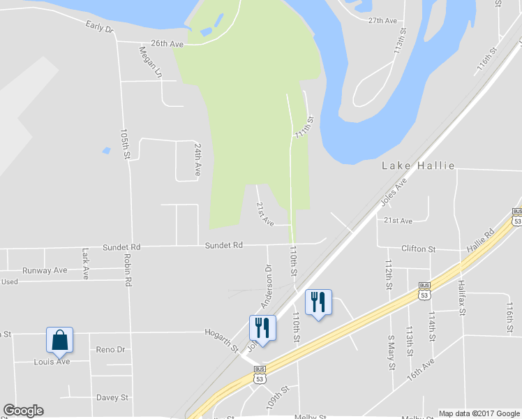 map of restaurants, bars, coffee shops, grocery stores, and more near 10812 20th Avenue in Chippewa Falls