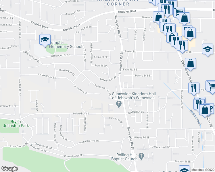 map of restaurants, bars, coffee shops, grocery stores, and more near 5625 Buttonwood Court Southeast in Salem