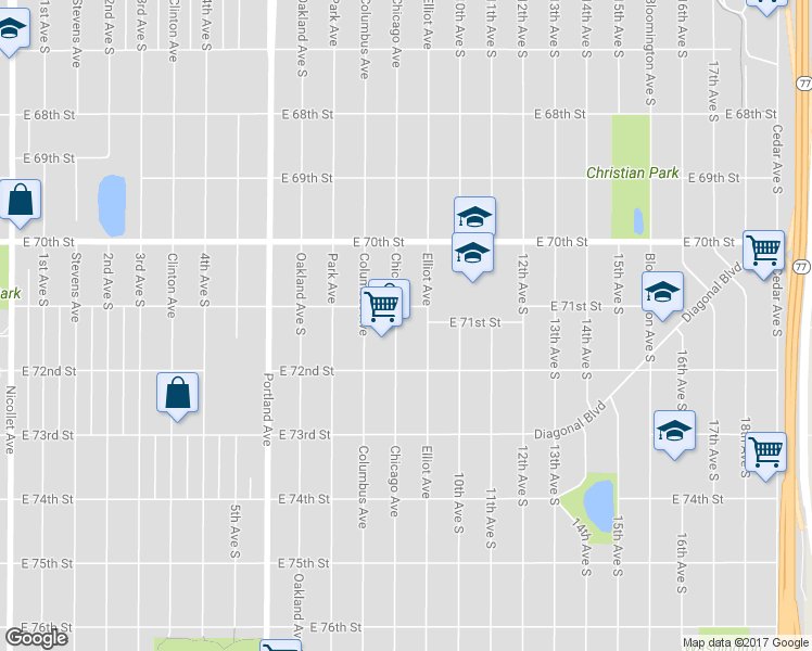 map of restaurants, bars, coffee shops, grocery stores, and more near 7115 Chicago Avenue in Richfield
