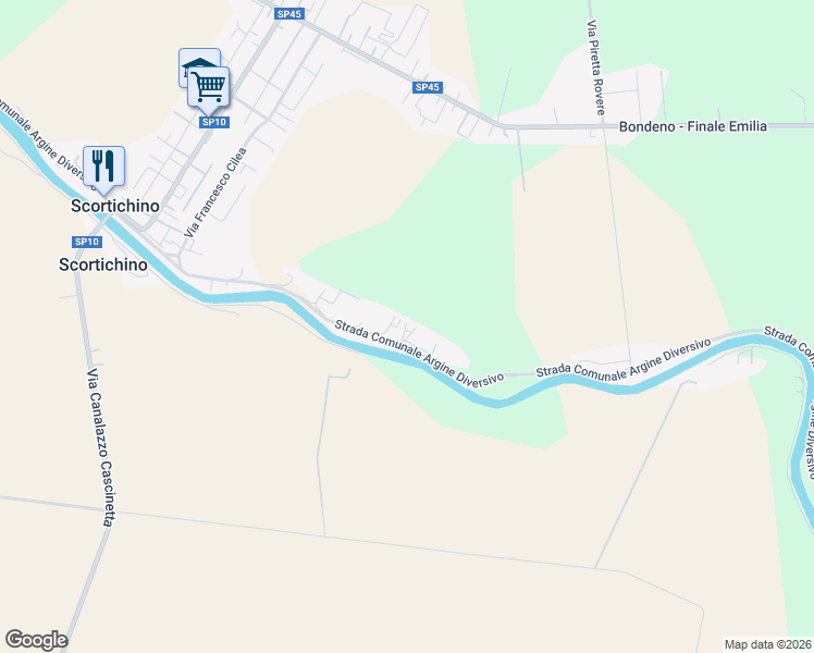 map of restaurants, bars, coffee shops, grocery stores, and more near 67 Strada Comunale Argine Diversivo in Scortichino