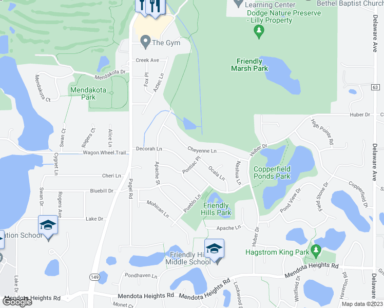 map of restaurants, bars, coffee shops, grocery stores, and more near 724 Cheyenne Lane in Mendota Heights