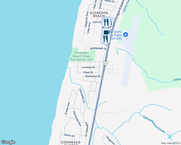 map of restaurants, bars, coffee shops, grocery stores, and more near 200 Pearl Street in Lincoln City