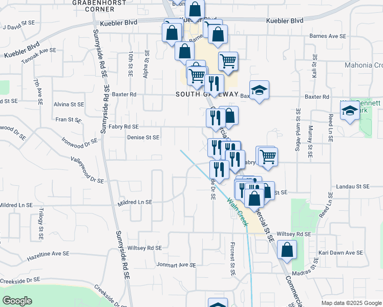 map of restaurants, bars, coffee shops, grocery stores, and more near 5632 Ross Court Southeast in Salem