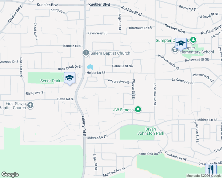 map of restaurants, bars, coffee shops, grocery stores, and more near 5627 Seeger Lane Southeast in Salem