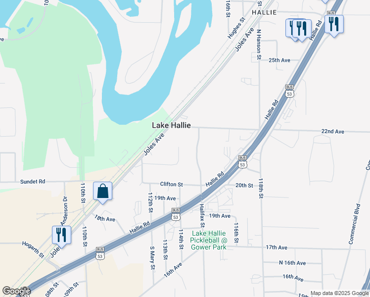 map of restaurants, bars, coffee shops, grocery stores, and more near 11463 21st Avenue in Chippewa Falls