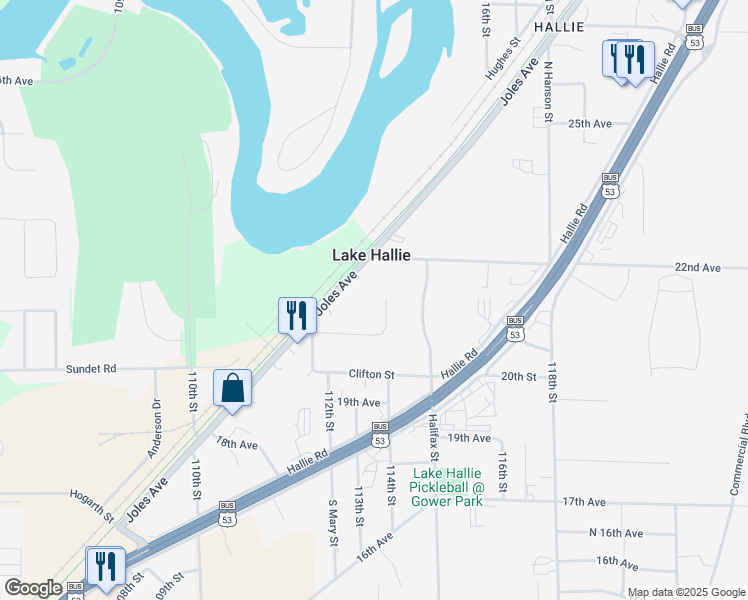map of restaurants, bars, coffee shops, grocery stores, and more near 11461 21st Avenue in Chippewa Falls