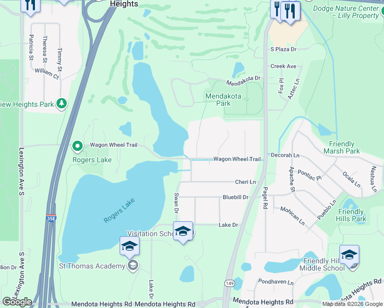 map of restaurants, bars, coffee shops, grocery stores, and more near 890 Wagon Wheel Trail in Mendota Heights