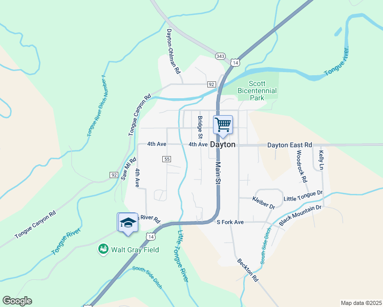 map of restaurants, bars, coffee shops, grocery stores, and more near 516 Bridge Street in Ranchester