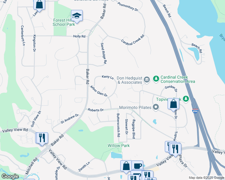 map of restaurants, bars, coffee shops, grocery stores, and more near 7103 Interlachen Court in Eden Prairie