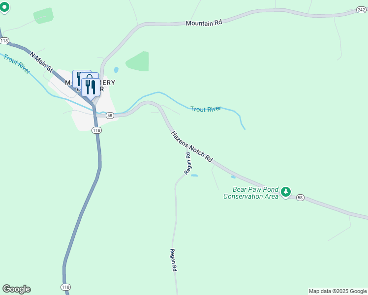 map of restaurants, bars, coffee shops, grocery stores, and more near 463 Hazens Notch Road in Montgomery