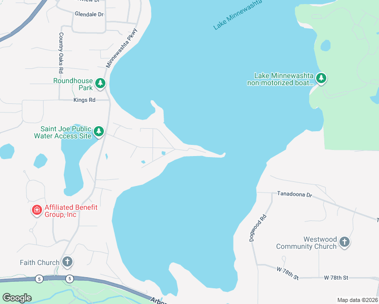 map of restaurants, bars, coffee shops, grocery stores, and more near 3618 Red Cedar Point Road in Excelsior