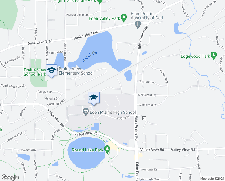map of restaurants, bars, coffee shops, grocery stores, and more near 16691 North Hillcrest Court in Eden Prairie