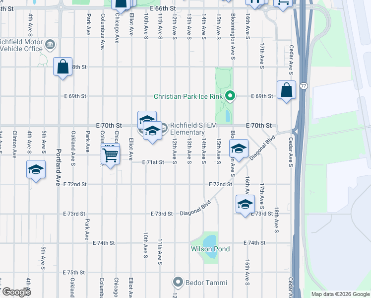 map of restaurants, bars, coffee shops, grocery stores, and more near 7021 13th Avenue South in Minneapolis