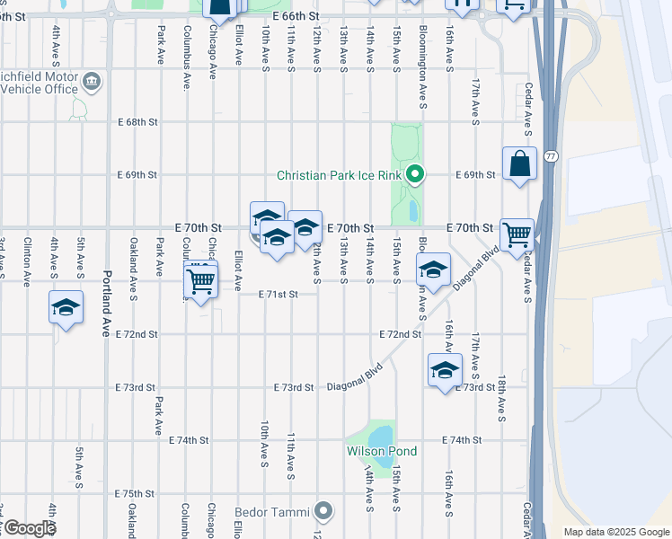 map of restaurants, bars, coffee shops, grocery stores, and more near 7021 13th Avenue South in Minneapolis