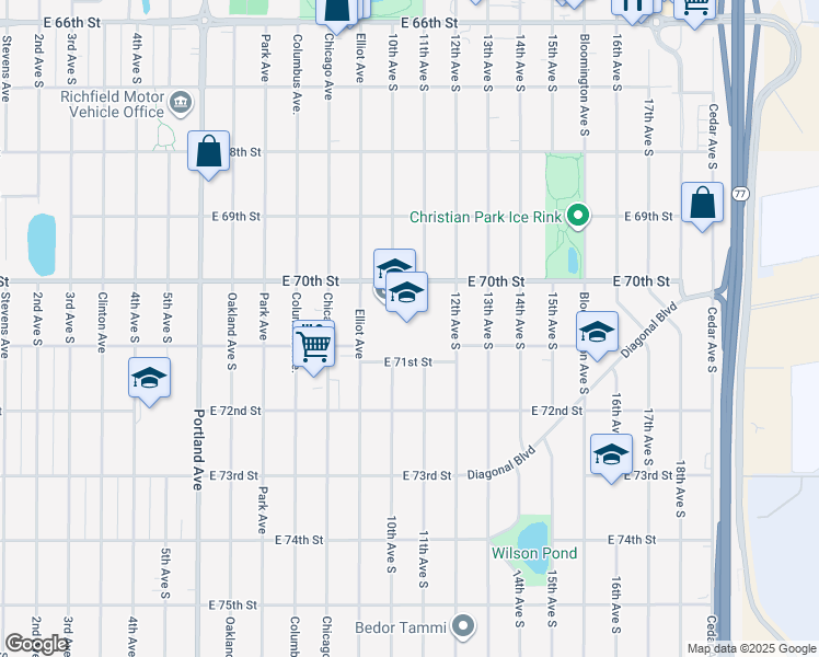map of restaurants, bars, coffee shops, grocery stores, and more near 7020 12th Avenue South in Minneapolis