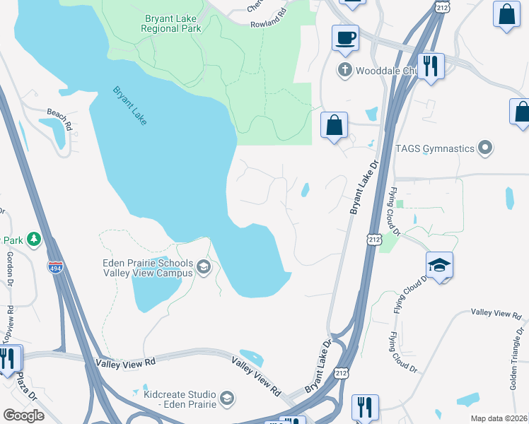 map of restaurants, bars, coffee shops, grocery stores, and more near 7070 Willow Creek Road in Eden Prairie