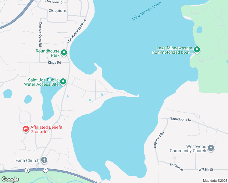 map of restaurants, bars, coffee shops, grocery stores, and more near 3618 Red Cedar Point Road in Excelsior