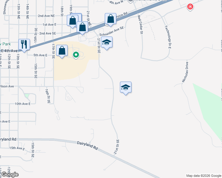 map of restaurants, bars, coffee shops, grocery stores, and more near 2317 Tower Ridge Avenue in Menomonie