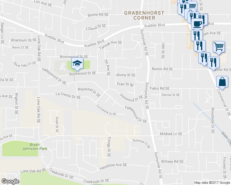 map of restaurants, bars, coffee shops, grocery stores, and more near 730 Ironwood Drive Southeast in Salem