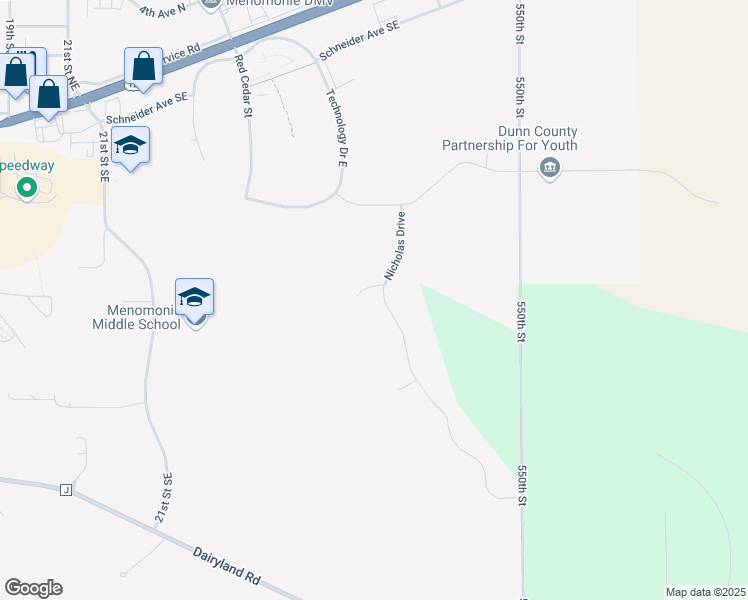 map of restaurants, bars, coffee shops, grocery stores, and more near 2868 Whisper Court in Menomonie