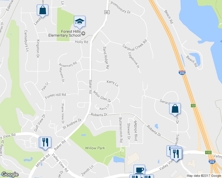 map of restaurants, bars, coffee shops, grocery stores, and more near 7103 Interlachen Court in Eden Prairie