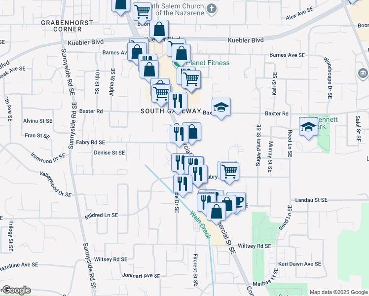 map of restaurants, bars, coffee shops, grocery stores, and more near 5503 Commercial Street Southeast in Salem