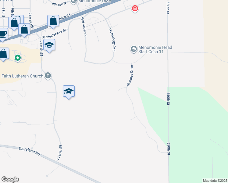 map of restaurants, bars, coffee shops, grocery stores, and more near 2823 Whisper Court in Menomonie