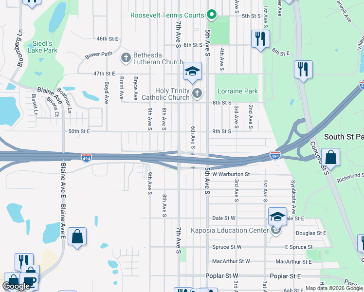 map of restaurants, bars, coffee shops, grocery stores, and more near 929 7th Avenue South in South Saint Paul
