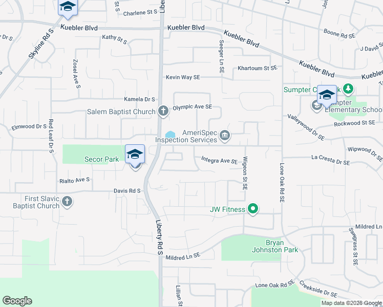 map of restaurants, bars, coffee shops, grocery stores, and more near 5529 Seeger Lane Southeast in Salem