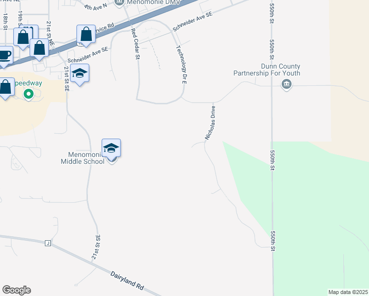 map of restaurants, bars, coffee shops, grocery stores, and more near 2823 Whisper Court in Menomonie