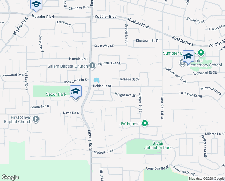 map of restaurants, bars, coffee shops, grocery stores, and more near 155 Integra Avenue Southeast in Salem