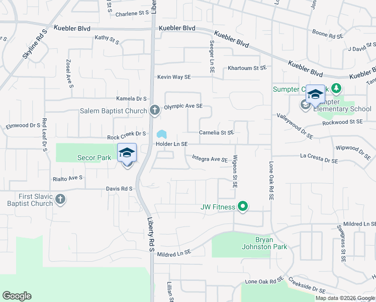 map of restaurants, bars, coffee shops, grocery stores, and more near 165 Integra Avenue Southeast in Salem