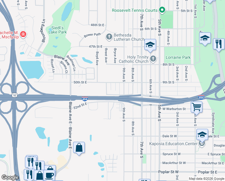 map of restaurants, bars, coffee shops, grocery stores, and more near 5067 Bryce Avenue in Inver Grove Heights