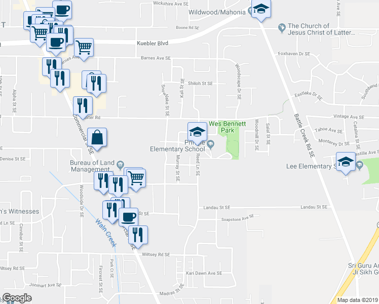 map of restaurants, bars, coffee shops, grocery stores, and more near 5503 Doogan Court Southeast in Salem