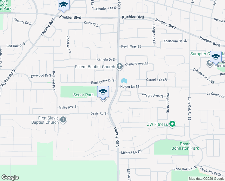 map of restaurants, bars, coffee shops, grocery stores, and more near 5506 Liberty Road South in Salem