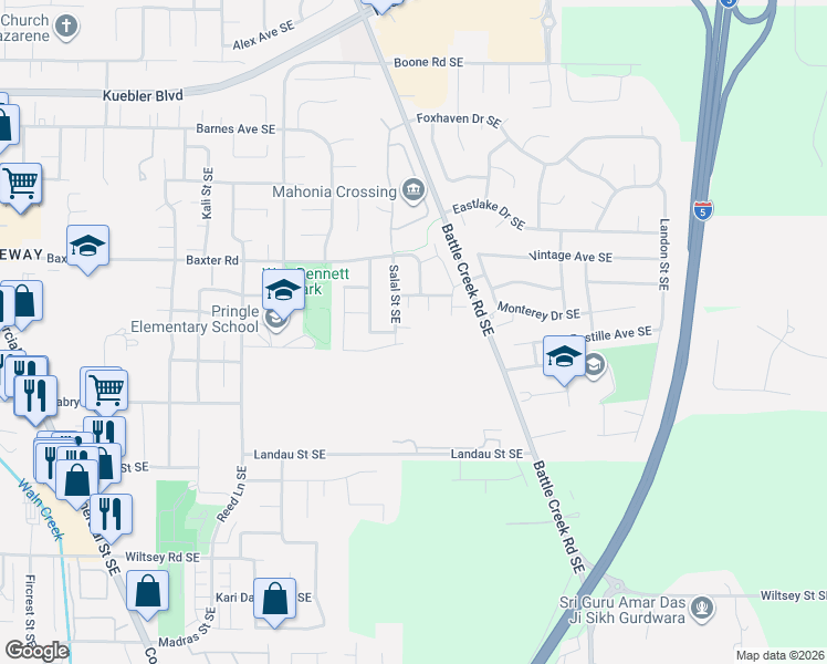 map of restaurants, bars, coffee shops, grocery stores, and more near 5526 Salal Street Southeast in Salem