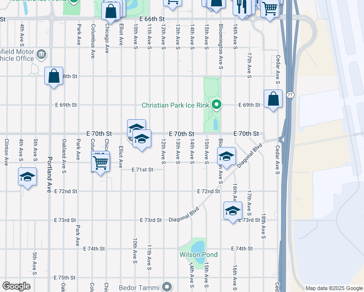 map of restaurants, bars, coffee shops, grocery stores, and more near 7021 13th Avenue South in Minneapolis