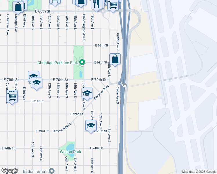 map of restaurants, bars, coffee shops, grocery stores, and more near 7025 17th Avenue South in Richfield