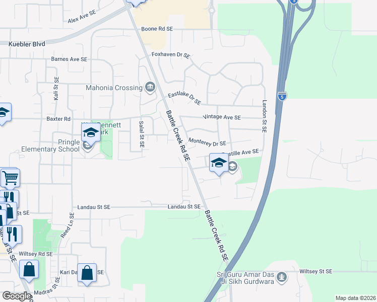map of restaurants, bars, coffee shops, grocery stores, and more near 5485 Oakridge Court Southeast in Salem