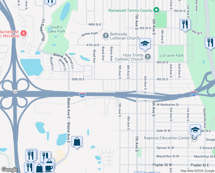 map of restaurants, bars, coffee shops, grocery stores, and more near 5067 Bryce Avenue in Inver Grove Heights